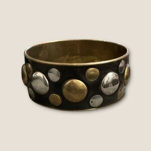 Vintage Two Tone Mixed Metal Polka Dot Wide Cuff Bracelet